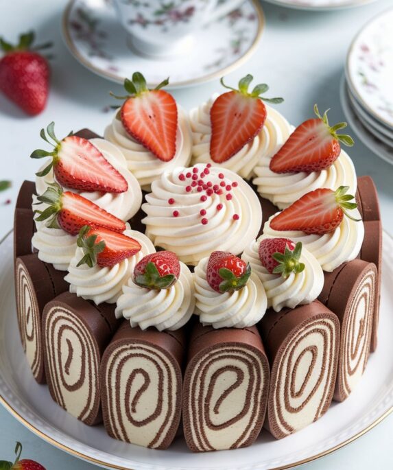 Strawberry Swiss Roll Charlotte Cake