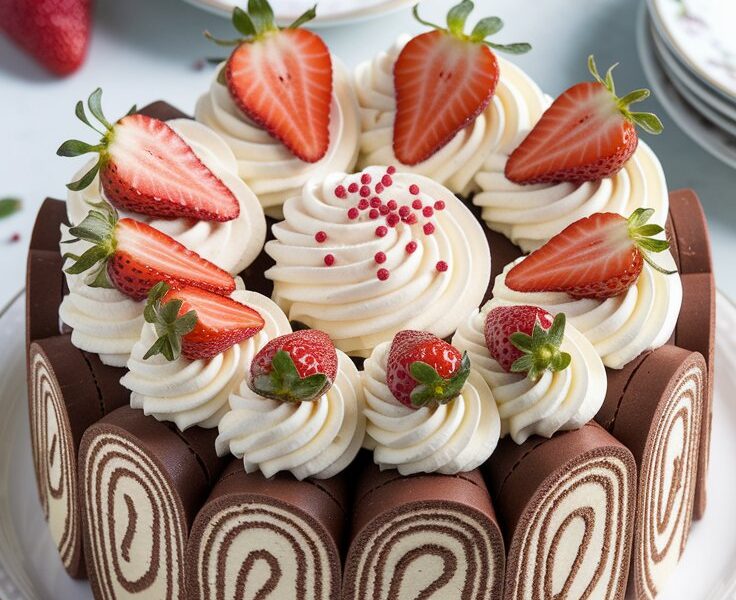 Strawberry Swiss Roll Charlotte Cake